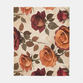 Rosen in roestige tinten oranje en rood fleece deken