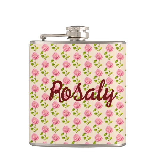 Rosen Muster rosa pink Heupfles (Voorkant)