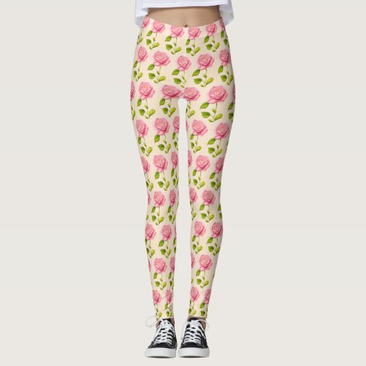 Rosen Muster rosa pink Leggings (Voorkant)
