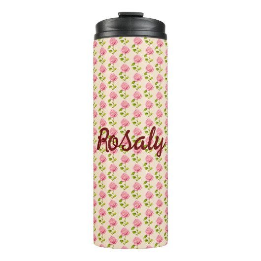 Rosen Muster rosa pink Thermosbeker (Voorkant)