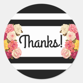 Rosen op moderne zwart-wit strepen Dank u Ronde Sticker