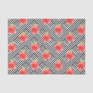 Rosen op zwart-wit gestreepte ondergrond tissuepapier