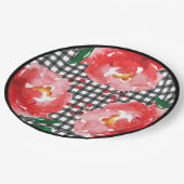 Rosen op zwart-wit gingham papieren bordje (Gekanteld)