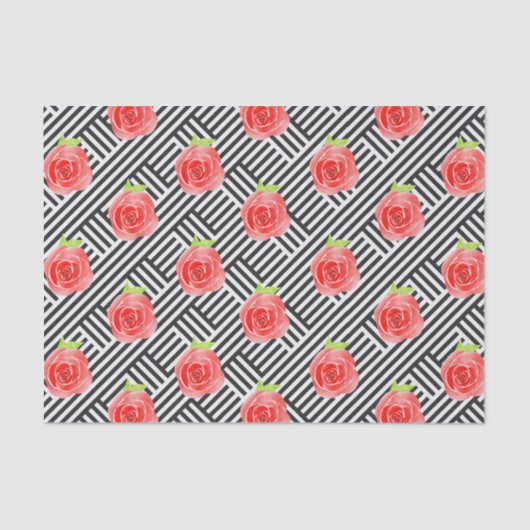 Rosen op zwarte en witte strepen tissuepapier (Voorkant)