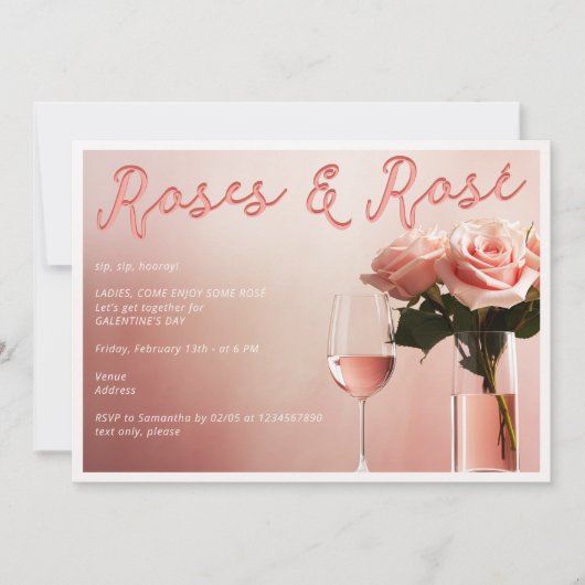 Rosen & Rosé wijnproeverij Galentine's Day-feestje Kaart (Voorkant)