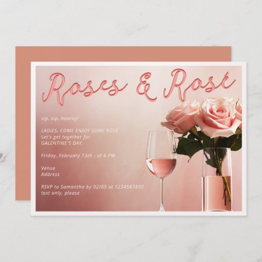 Rosen & Rosé wijnproeverij Galentine's Day-feestje Kaart (Voorkant / Achterkant)