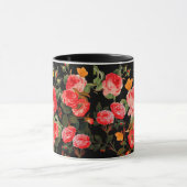 ROSEN, ROSEN EN GEEL, BUTTERFLIES, zwart, Floral Mok (Midden)