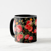 ROSEN, ROSEN EN GEEL, BUTTERFLIES, zwart, Floral Mok (Voorkant links)