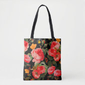 ROSEN, ROSEN EN GEEL, BUTTERFLIES, zwart, Floral Tote Bag (Voorkant)
