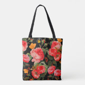 ROSEN, ROSEN EN GEEL, BUTTERFLIES, zwart, Floral Tote Bag (Achterkant)