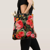ROSEN, ROSEN EN GEEL, BUTTERFLIES, zwart, Floral Tote Bag (Dichtbij)