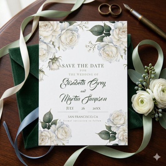 Rosen Sage Bloemige Trouwdag Save The Date
