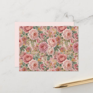 Rosen Stof Roze Charmante Artistieke Saliegroen Go Briefkaart