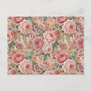 Rosen Stof Roze Charmante Artistieke Saliegroen Go Feestdagenkaart