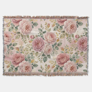Rosen Stof Roze Elegante Charme Saliegroen Goud Deken