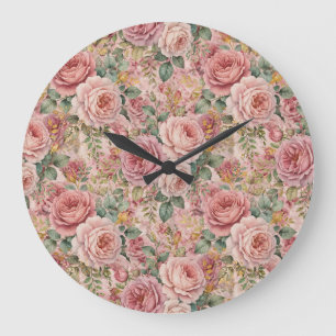 Rosen Stof Roze Elegante Charme Saliegroen Goud Grote Klok