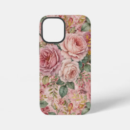 Rosen Stof Roze Elegante Charme Saliegroen Goud iPhone 12 Mini Hoesje