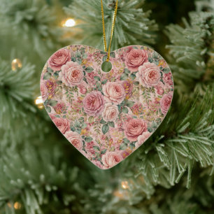 Rosen Stof Roze Elegante Charme Saliegroen Goud Keramisch Ornament
