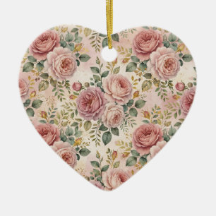 Rosen Stof Roze Elegante Charme Saliegroen Goud Keramisch Ornament