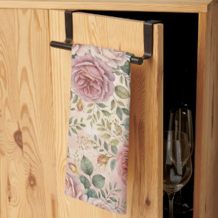 Rosen Stof Roze Elegante Charme Saliegroen Goud Theedoek