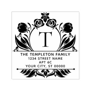 Rosen & Tulpen Rand Frame Naam Initiaal Adres Zelfinktende Stempel