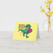 Rosen zijn Rode Grappige Dinosaur Valentine's Day Kaart (Gele Bloem)