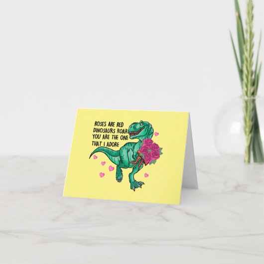 Rosen zijn Rode Grappige Dinosaur Valentine's Day Kaart (Voorkant)