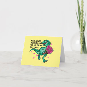 Rosen zijn rode grappige dinosaurus Valentijnsdag Kaart