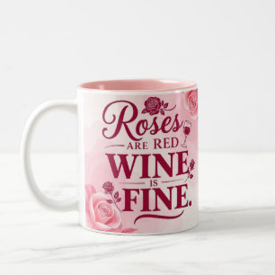 Rosen zijn rood maar wijn is fijn chic tweekleurige koffiemok