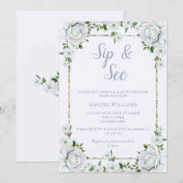 Rosen & Zilver Glitter Rand Bloem Sip & See Kaart