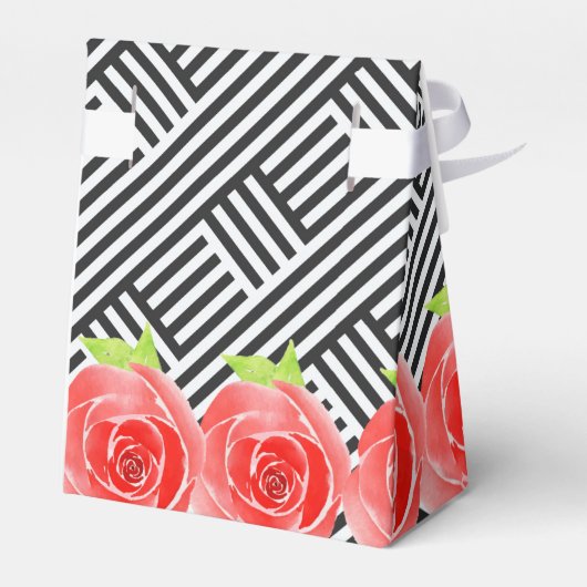 Rosen Zwarte Witte Strepen Derby Tent Bedankdoosjes (Achterkant)