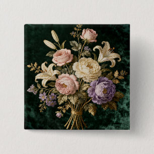 Rosenboeket Antieke Stijl Tapijt Vierkante Button 5,1 Cm