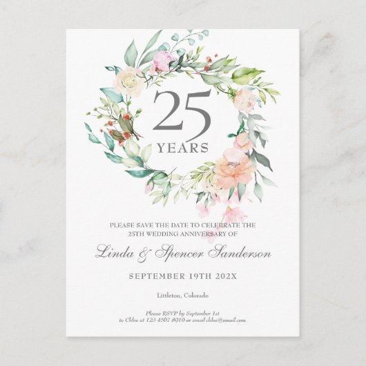 Rosenkrans 25e verjaardag Save the Date Aankondigingskaart (Voorkant)