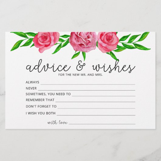 Roses advies en wensen bruidsfeest briefpapier (Voorkant)