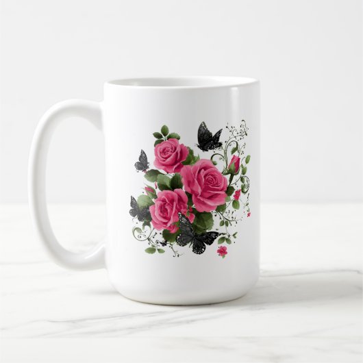 Roses and Butterflies, Colorful Design, Koffiemok (Links)