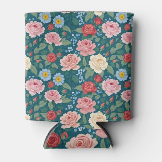 Roses and Forget-Me-Nots Teal Blikjeskoeler (Voorkant)