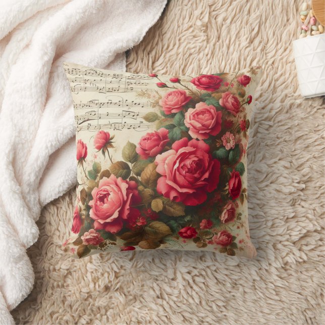 Roses and Music Notes Throw Pillow,  Kussen (Deken)