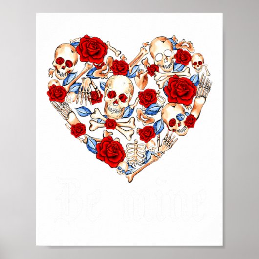Roses And Skulls Heart Gothic Style Valentine Be M Poster (Voorkant)