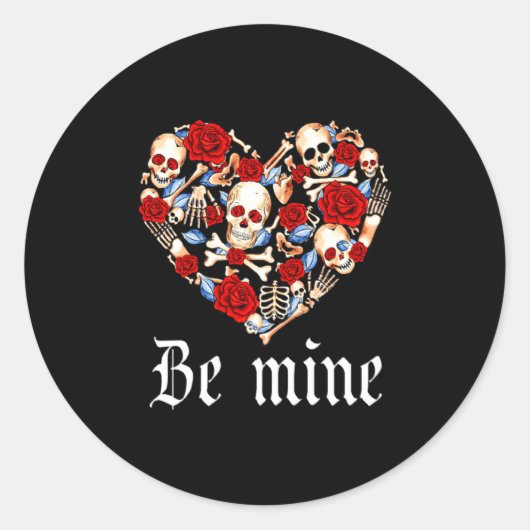 Roses And Skulls Heart Gothic Style Valentine Be M Ronde Sticker (Voorkant)