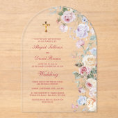 Roses Arch Religious Wedding Acryl Uitnodigingen (Voorkant)