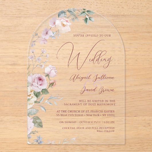 Roses Arch Wedding Acryl Uitnodigingen (Voorkant)