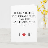 Roses Are Red Valentine's - I ♥ U Funny Romantic   Kaart (Gele Bloem)