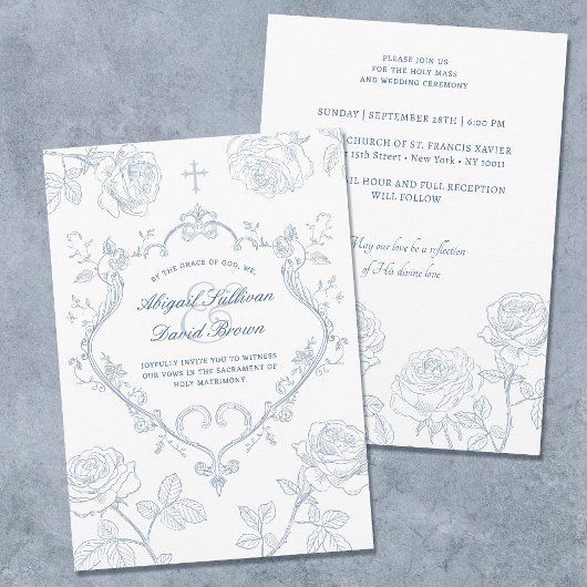 Roses Blauwe Crest Katholieke Bruiloft Kaart