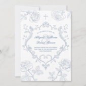 Roses Blauwe Crest Katholieke Bruiloft Kaart (Voorkant)