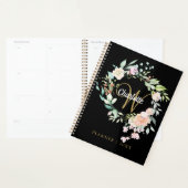 Roses Bloemend Schrift Monogram Zwarte Goud 2023 Planner (Display)