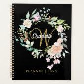 Roses Bloemend Schrift Monogram Zwarte Goud 2023 Planner (Voorkant)
