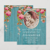 Roses Blue Barn Wood Birthday (Voorkant / Achterkant)