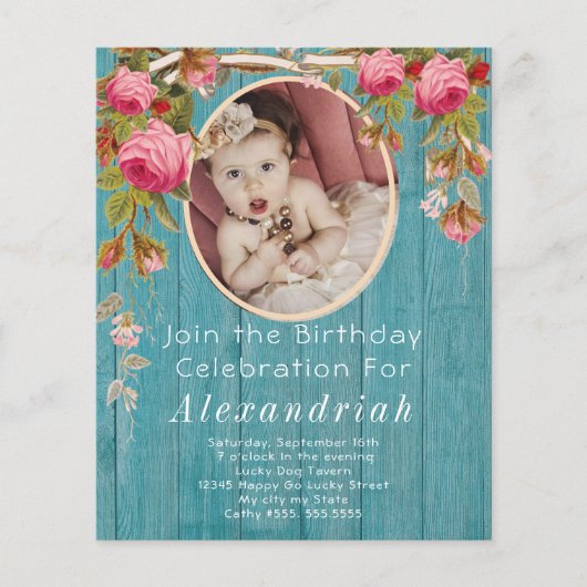 Roses Blue Barn Wood Birthday (Voorkant)