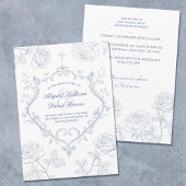 Roses Blue Crest Catholic Wedding Kaart