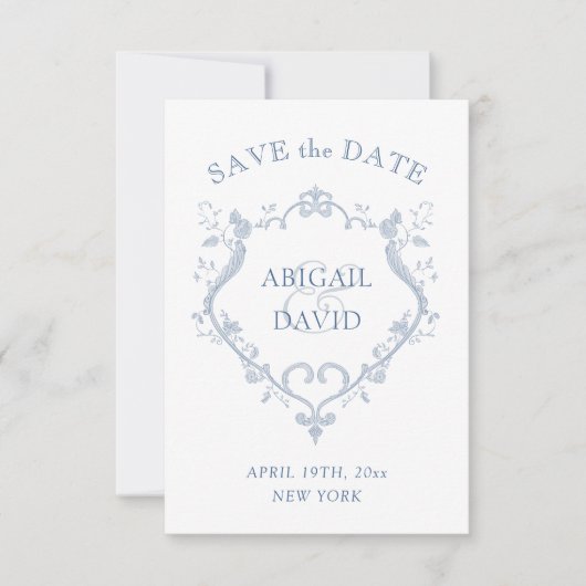 Roses Blue Crest Wedding Save The Date (Voorkant)